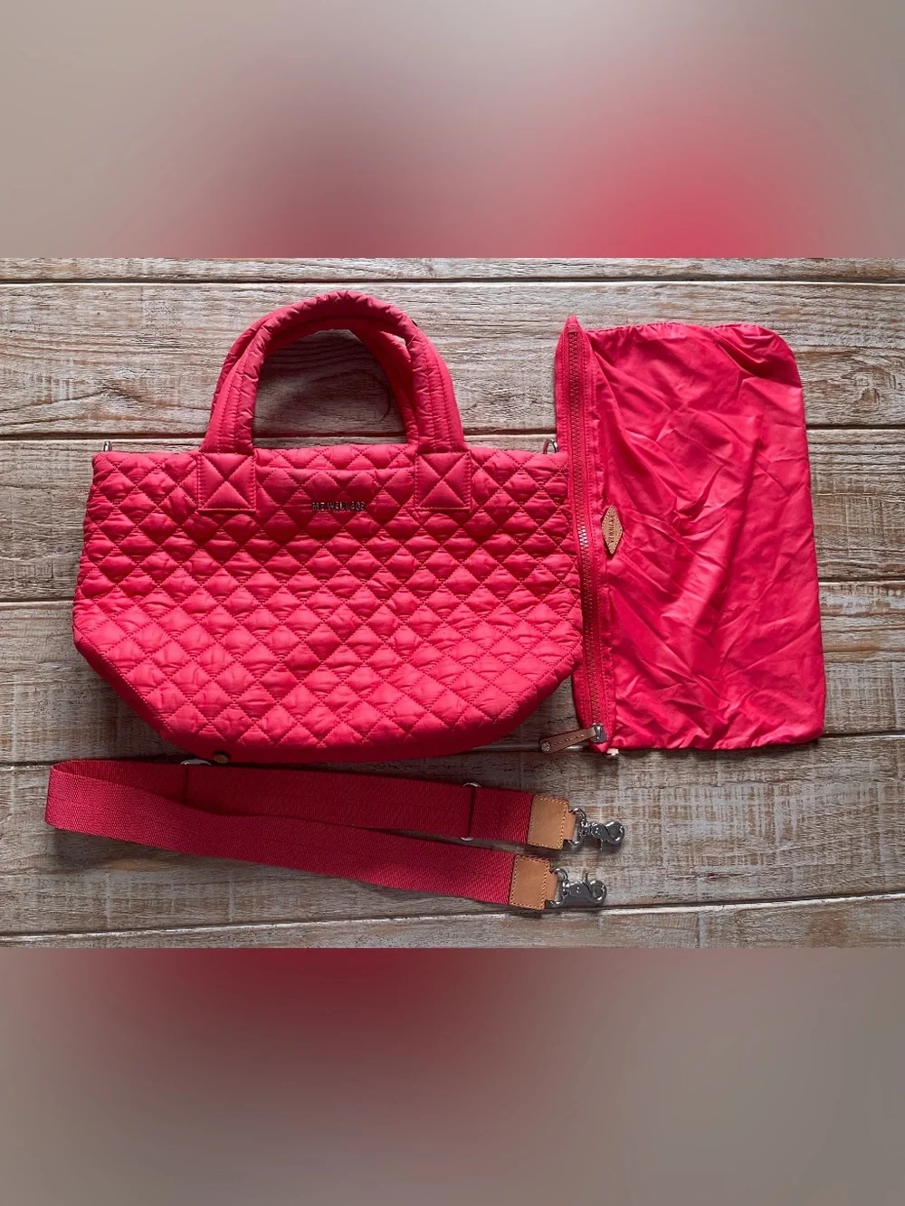 MZ Wallace Coral Quilted Small Metro Tote Deluxe, Includes Duster, Straps